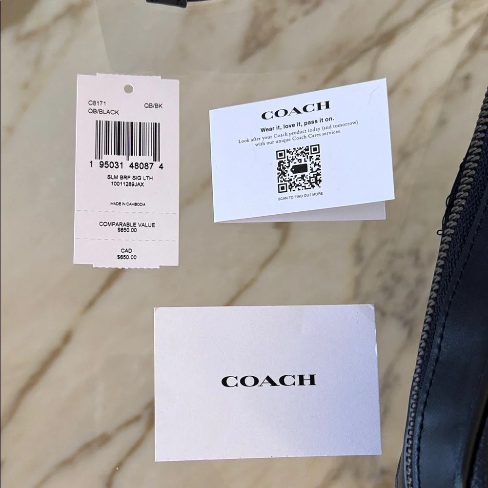 Coach• Black Graham Slim Brief in Signature Leather, Embossed
